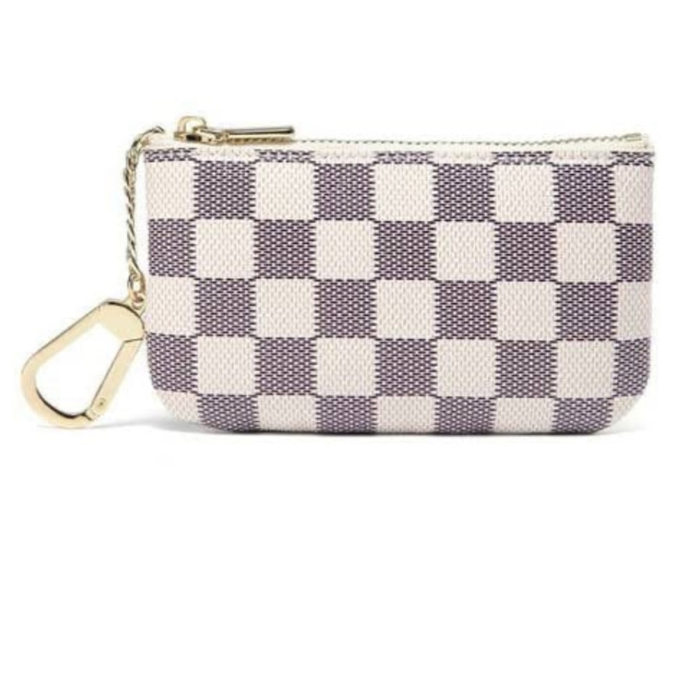 white checkered key wallet